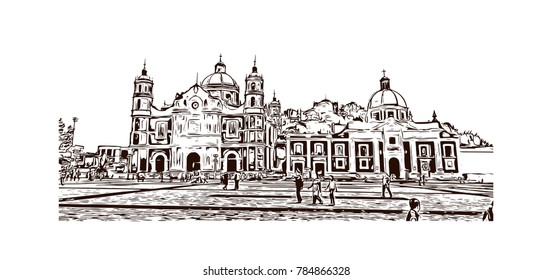Hand drawn sketch of Basilica of Our Lady of Guadalupe in vector.