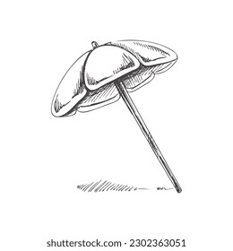 Hand drawn  sketch of beach umbrella. Vintage vector illustration isolated on white background. Doodle drawing. 