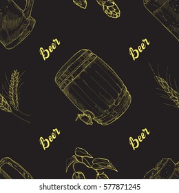 Hand drawn sketch beer seamless pattern. Vector illustration background