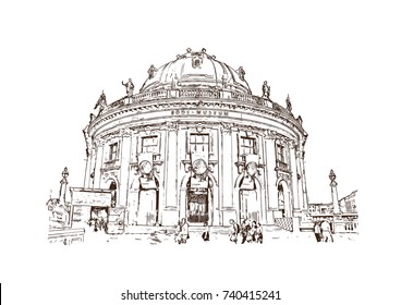 Hand drawn sketch of Berlin, Germany Museum Island in vector illustration.