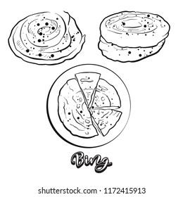 Hand drawn sketch of Bing bread. Vector drawing of Flatbread food, usually known in China. Bread illustration series.