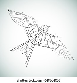 Hand drawn sketch of a bird, isolated on white background.
