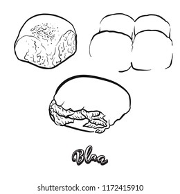 Hand drawn sketch of Blaa bread. Vector drawing of Bun food, usually known in Ireland. Bread illustration series.