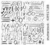 Hand drawn sketch black marker, brushed signs, arrows, lines, shapes, handwritten, marker design elements set isolated on white background