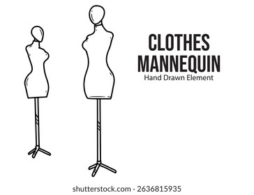 Esboço desenhado à mão de manequim de roupas de design preto e branco. simples, vetor, editável
