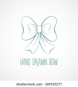 Hand drawn sketch of blue festive bow. Vector isolated object for flyer, banner, brochure, etc