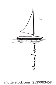 hand drawn sketch of a boat in the sea, vector illustration