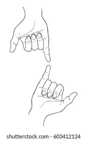 Hand Drawn Sketch Of Body  Language Of Two Shaka Hand Or Surfer Sign Isolated On White Background.