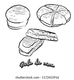 Hand drawn sketch of Bolo do caco bread. Vector drawing of Flatbread food, usually known in Portugal and Madeira. Bread illustration series.