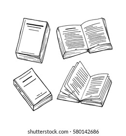 Hand drawn sketch of books isolated on a white, vector elements set
