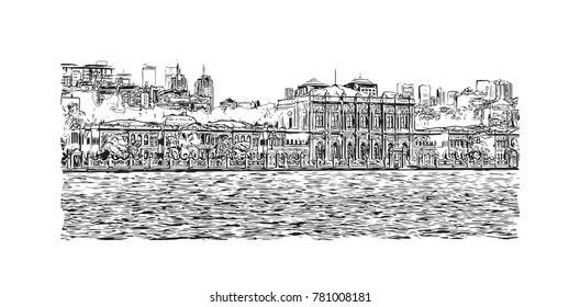 Hand drawn sketch of The Bosphorus Istanbul, Turkey in vector illustration.