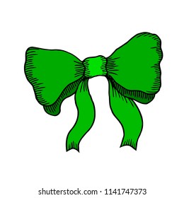Hand drawn sketch Bow, green Bow Isolated On White Background