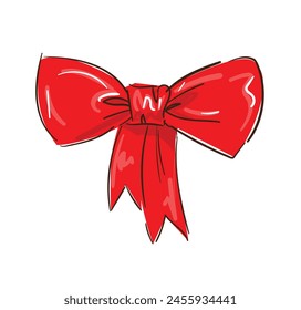 Hand drawn sketch Bow, Red Bow Isolated On White Background