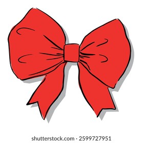 Hand drawn sketch Bow, Red Bow Isolated On White Background