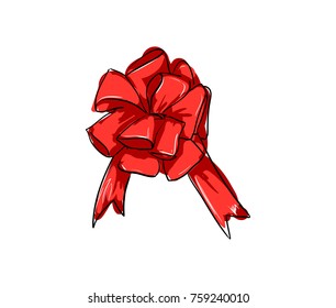 Hand drawn sketch Bow, Red Bow Isolated On White Background