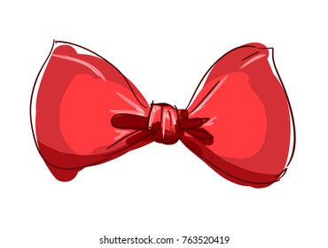 Hand Drawn Sketch Bow, Red Bow Isolated On White Background