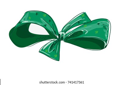 Hand drawn sketch Bow, Vector Illustration Green Bow 