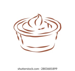 A hand drawn sketch of a bowl containing a creamy dipping sauce like sour cream or aioli with a swirl. A tasty and versatile hand drawn vector illustration for enhancing flavors of many dishes