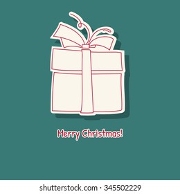 Hand drawn sketch of box gift on green background. Vector illustration.