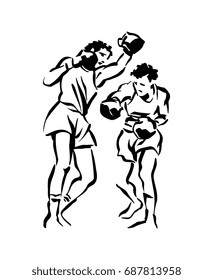 Hand Drawn Sketch Of Boxer In Vector Illustration. Vintage Boxer.