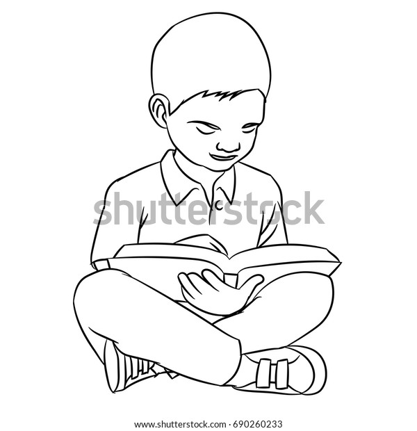 Hand Drawn Sketch Boy Make Reading Stock Vector (Royalty Free ...