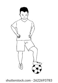 hand drawn sketch of a boy playing football