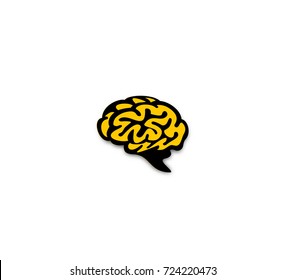 Hand drawn sketch of brain icon, yellow, white background, intelligence quotient, enlightenment, idea, vector illustration