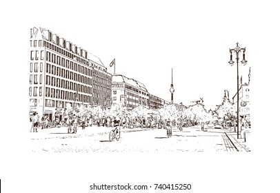 Hand drawn sketch of Brandenburg Gate Berlin, Germany in vector illustration.