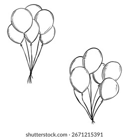 ilustração de feixe de esboço desenhado à mão de balões isolada