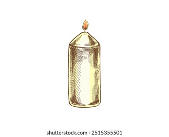 Hand drawn sketch of burning candle. Vector illustration of a vintage style. Halloween or Christmas drawing.	