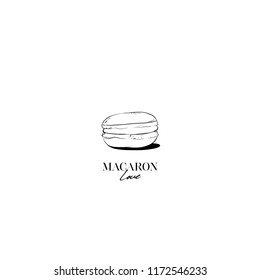 Hand drawn Sketch Cake macaron, macaroon isolated on white background. Love macaron, macaroon biscuits, sweet and beautiful dessert. Fashion French pastry macarons