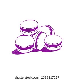 Hand drawn Sketch Cake macaron, macaroon isolated on white background. Doodle sweet food vector in vintage style. Fashion French pastry macarons