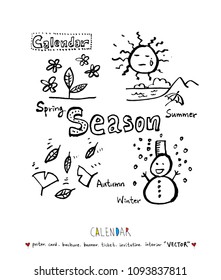Hand drawn sketch calendar - Vector