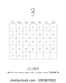 Hand drawn sketch calendar - Vector