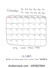 Hand drawn sketch calendar - Vector