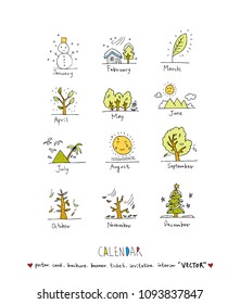 Hand drawn sketch calendar - Vector