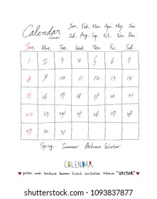 Hand drawn sketch calendar - Vector