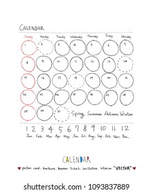 Hand drawn sketch calendar - Vector