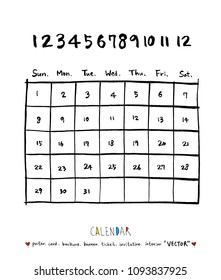 Hand drawn sketch calendar - Vector