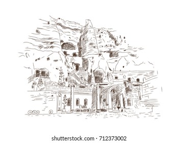 Hand drawn sketch of Cappadocia Turkey in vector illustration.
