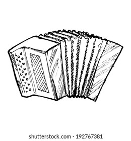 hand drawn, sketch, cartoon illustration of accordion