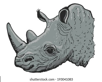 hand drawn, sketch, cartoon illustration of rhinoceros