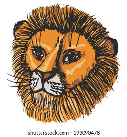 hand drawn, sketch, cartoon illustration of lion
