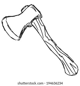 hand drawn, sketch, cartoon illustration of axe