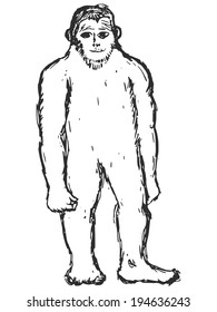 hand drawn, sketch, cartoon illustration of bigfoot