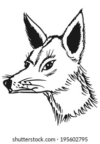 hand drawn, sketch, cartoon illustration of jackal