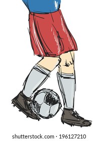 hand drawn, sketch, cartoon illustration of soccer player