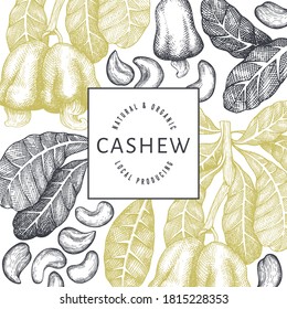 Hand drawn sketch cashew design template. Organic food vector illustration on white background. Vintage nut illustration. Engraved style botanical background.