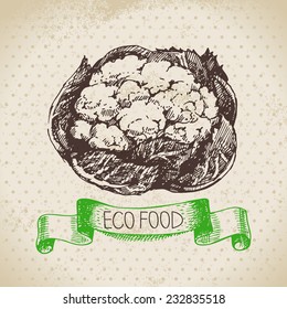Hand drawn sketch cauliflower vegetable. Eco food background.Vector illustration