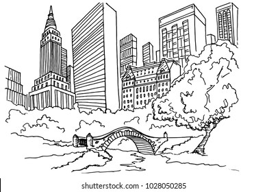 Hand drawn sketch of Central park in New York city. svg